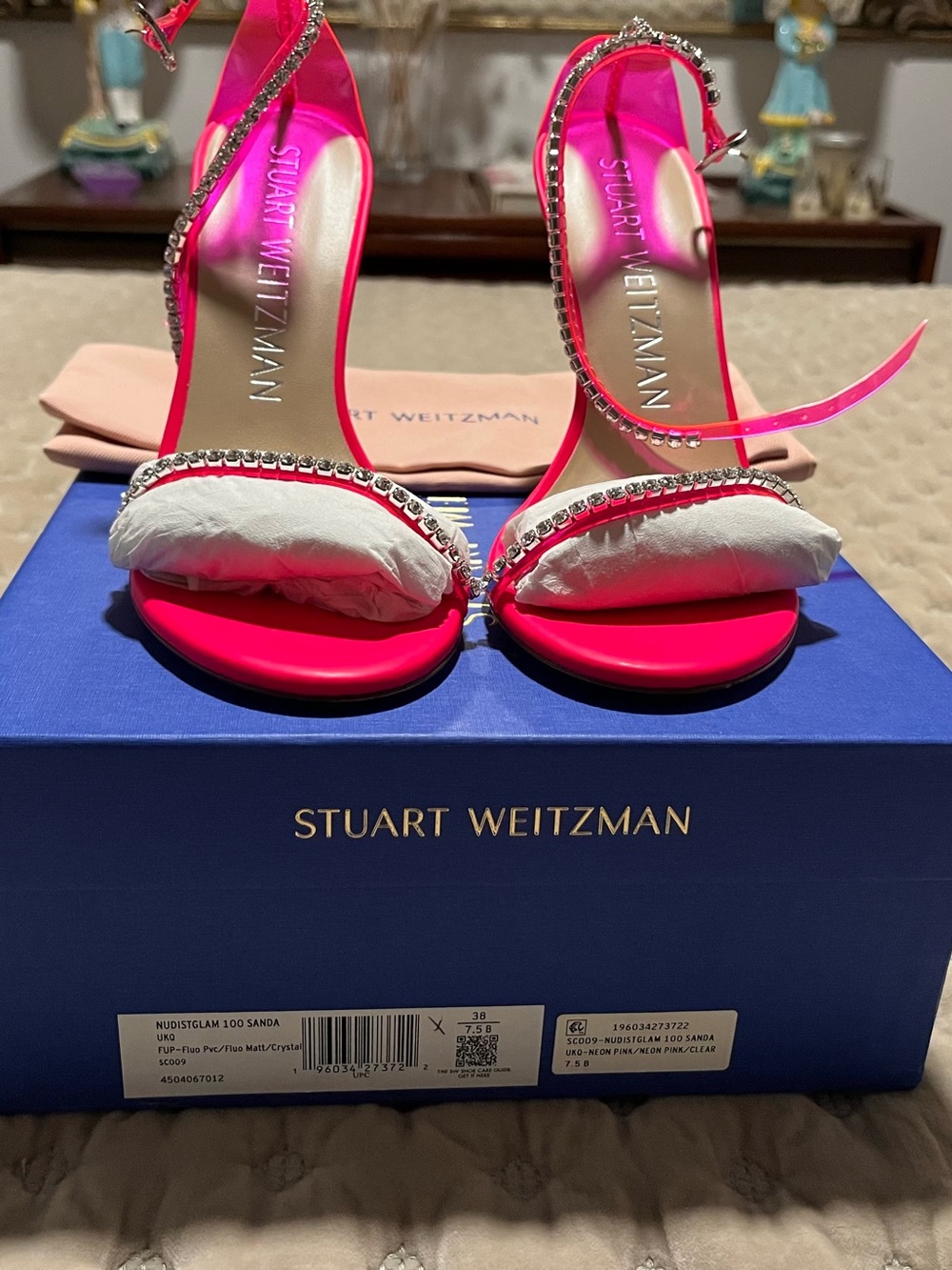 Stuart Weitzman Neon Pink Crystal-Trim Sandal